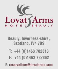Lovat Arms Hotel, Beauly. Beauly, Inverness-Shire, Scotland, IV4 7BS. Tel: 01463 782313. Fax: 01463 782862. email: reservations@lovatarms.com